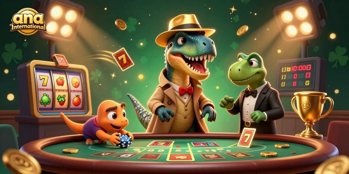 Experience winning strategies at ana-international with a vibrant scene of a velociraptor card counter in action.