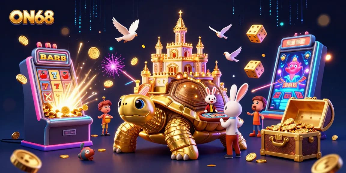 Spin the reels at ON68 as a rabbit dealer handles the card table amidst a dazzling 3D casino.