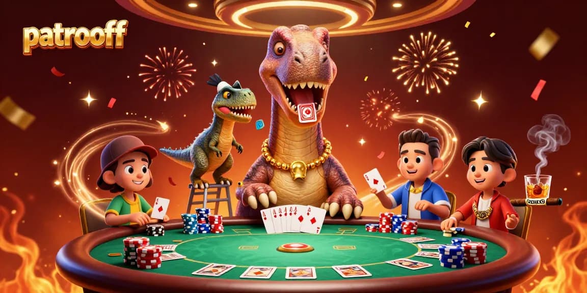 Experience thrilling gameplay at patroloff with a dynamic casino scene featuring animated characters.