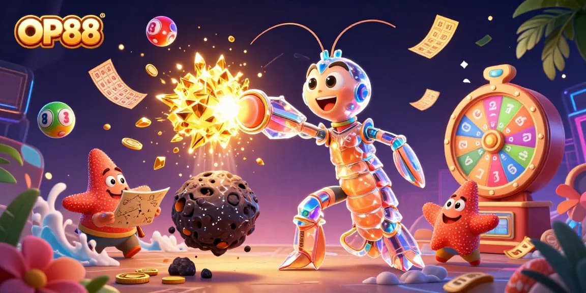 Experience thrilling gameplay at OP88 with a galactic samurai bursting through an asteroid of golden gems.