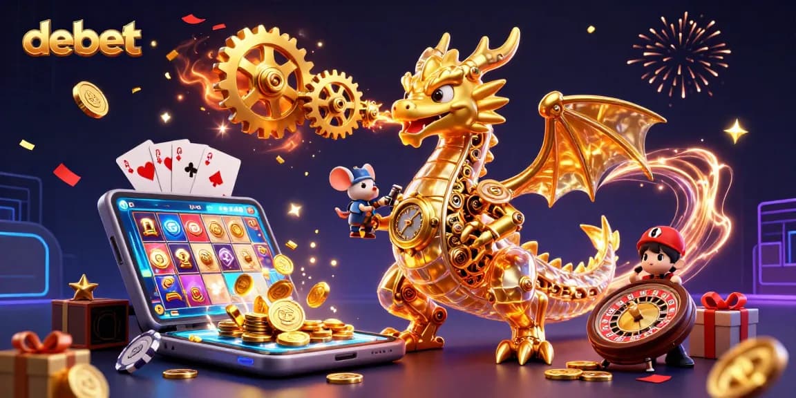 Experience debet's thrilling gameplay with a golden dragon and vibrant casino elements.