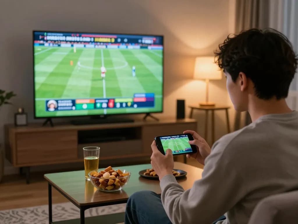 Fun88 live sports betting experience on a smartphone in a cozy living room setting.