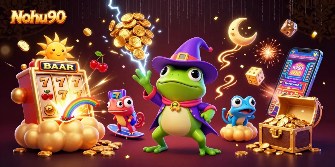 Nohu90 immerses players in thrilling casino excitement with vibrant illustrations of games and jackpot wins.