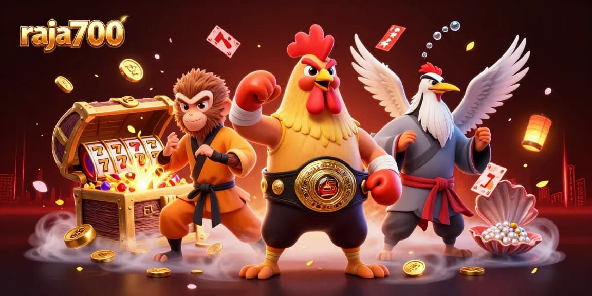 Raja700 menyajikan ilustrasi 3D dari karakter kasino ikonik di lingkungan dinamis dan penuh tindakan.