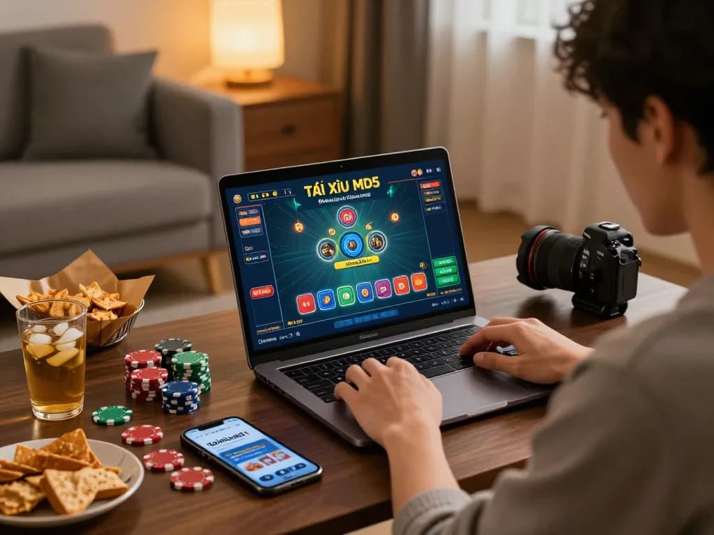 Player actively engaging with the taixiumd51 online casino game on a laptop, showcasing modern home gaming.