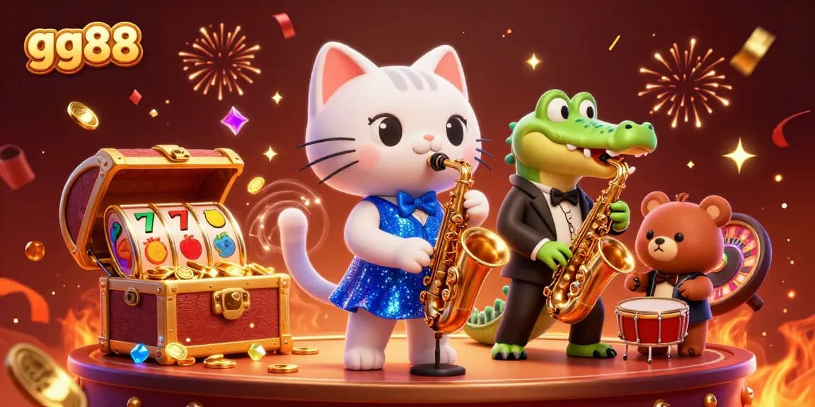 Engage with gg88's captivating gaming experience featuring vibrant casino characters and elements.