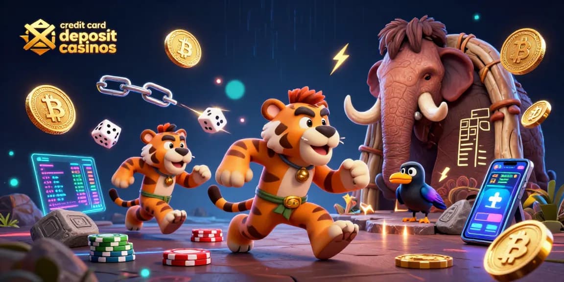 Experience thrilling gameplay at credit card deposit casinos featuring a dynamic cartoon casino scene.