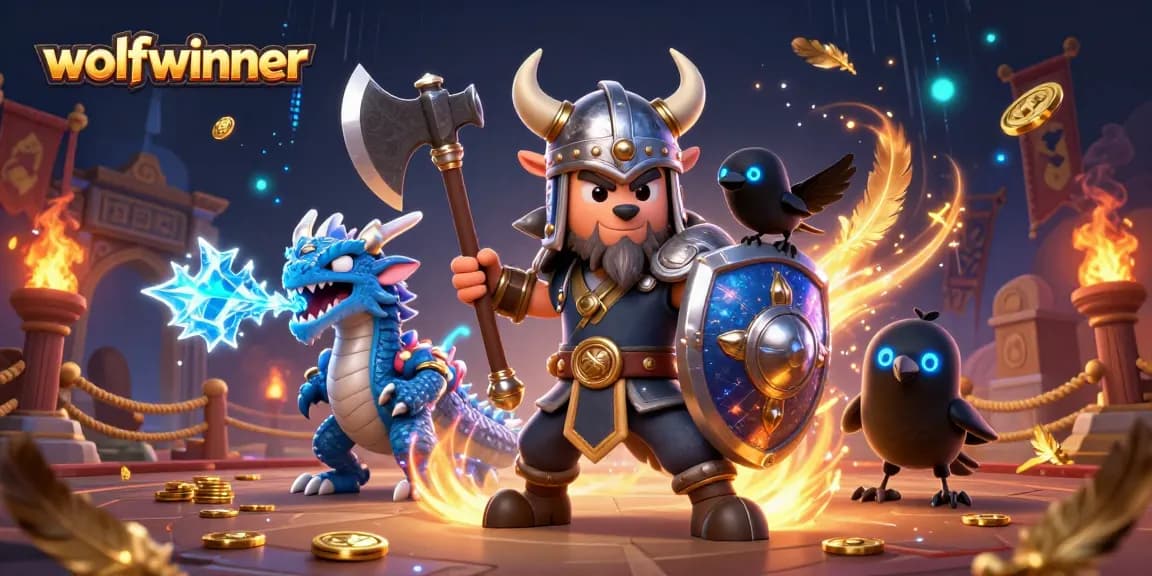 Experience exciting gaming moments at wolfwinner with a Viking wolf warrior and fiery dragon.