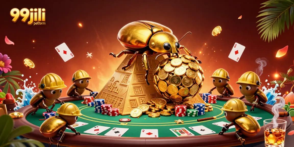 Engage with the dynamic 99jili platform as beetles roll golden coins while poker champions compete.