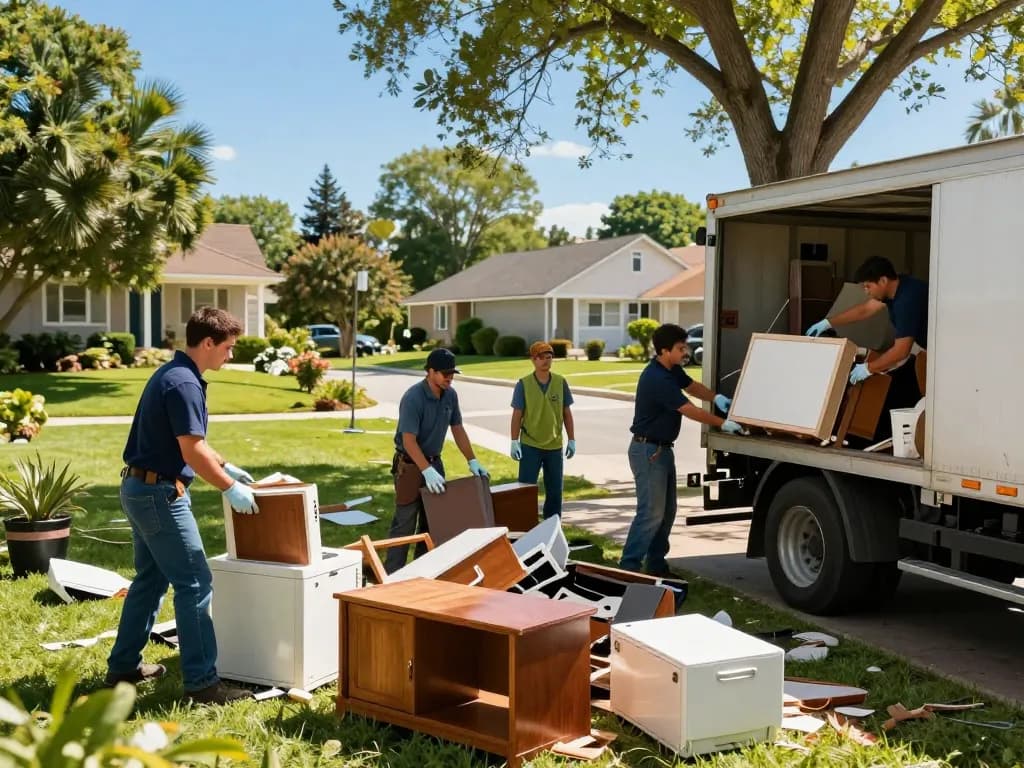 Efficient junk removal services clearing debris in a residential backyard.