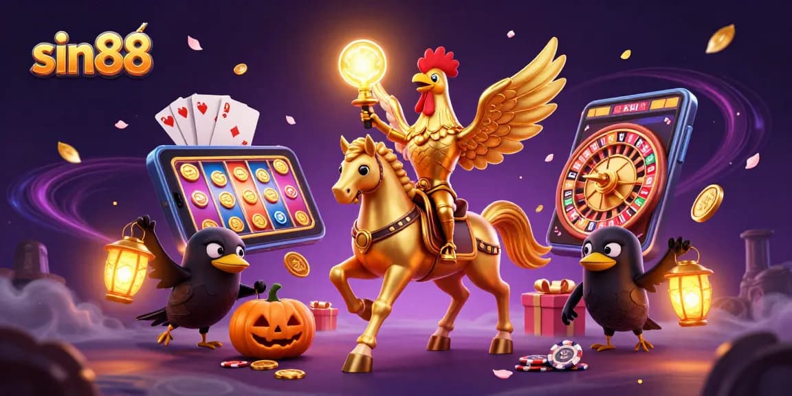 Experience thrilling gameplay at sin88 featuring a golden rooster and magical casino scene.