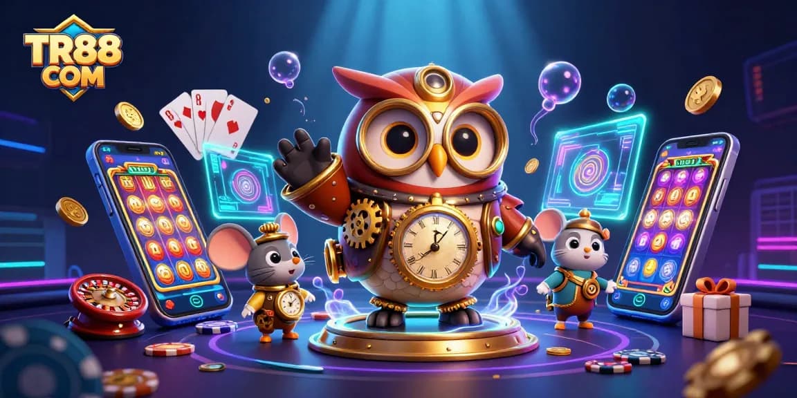 Experience thrilling gameplay with TR88 COM, featuring an energetic casino scene with slots and vibrant characters.