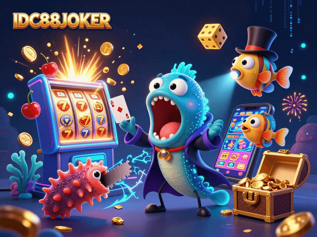 Engage with the thrilling IDC88JOKER experience as animated sea creatures perform magical casino tricks.