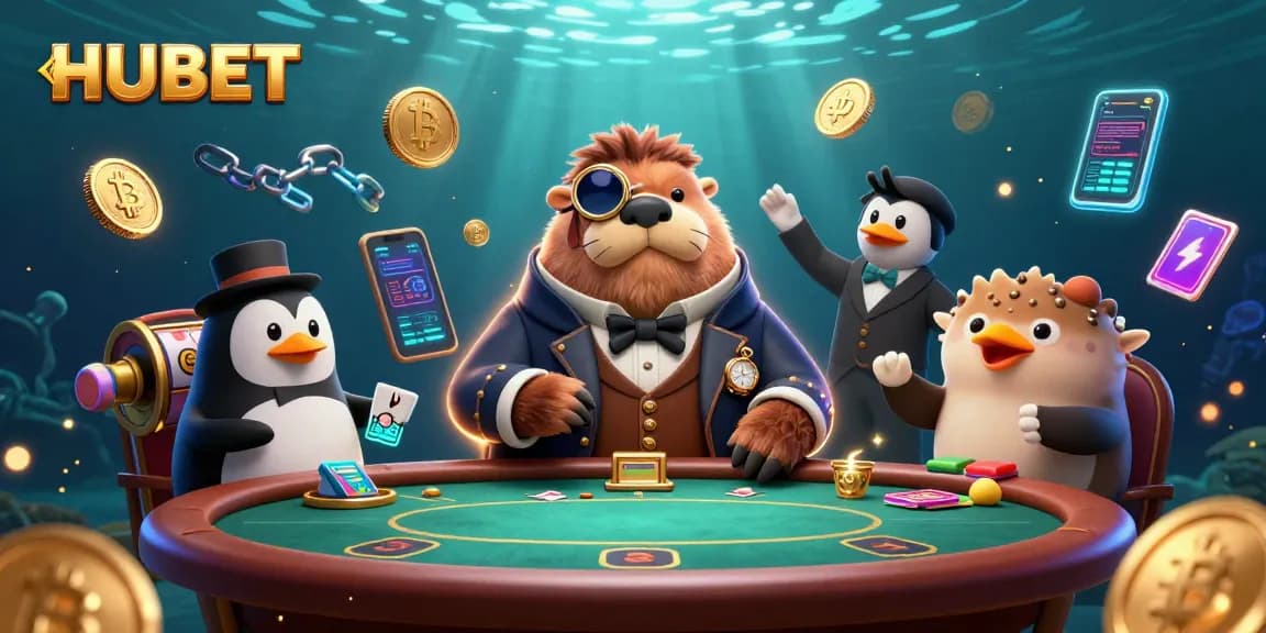 Experience thrilling poker action at HUBET with jolly walrus, penguin dealer, and pufferfish bluffer.