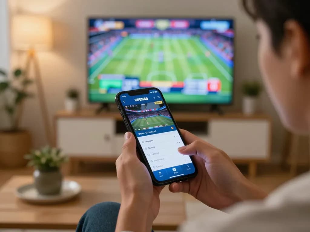 Engaging with the OPEN88 betting app for sports betting excitement at home, capturing strategic moments.