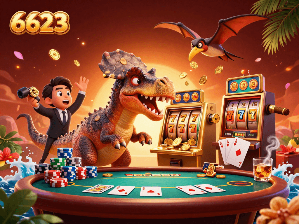 Experience the thrill of 6623 casino as characters collide for jackpot wins amidst vibrant gaming elements.