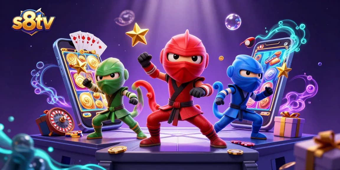 Watch the exciting action of s8tv with dynamic chameleon ninjas and vibrant gambling elements.