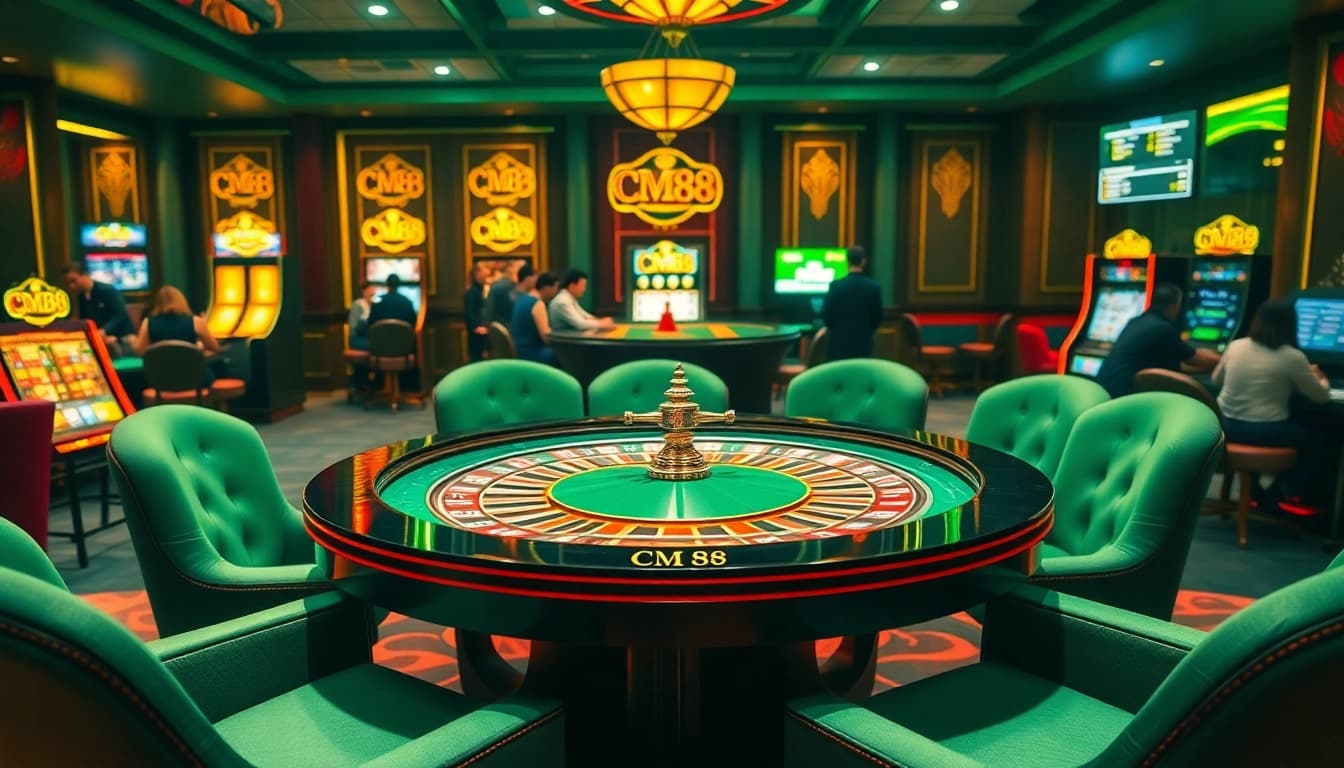 Players experience the excitement of betting at CM88's luxury casino table.