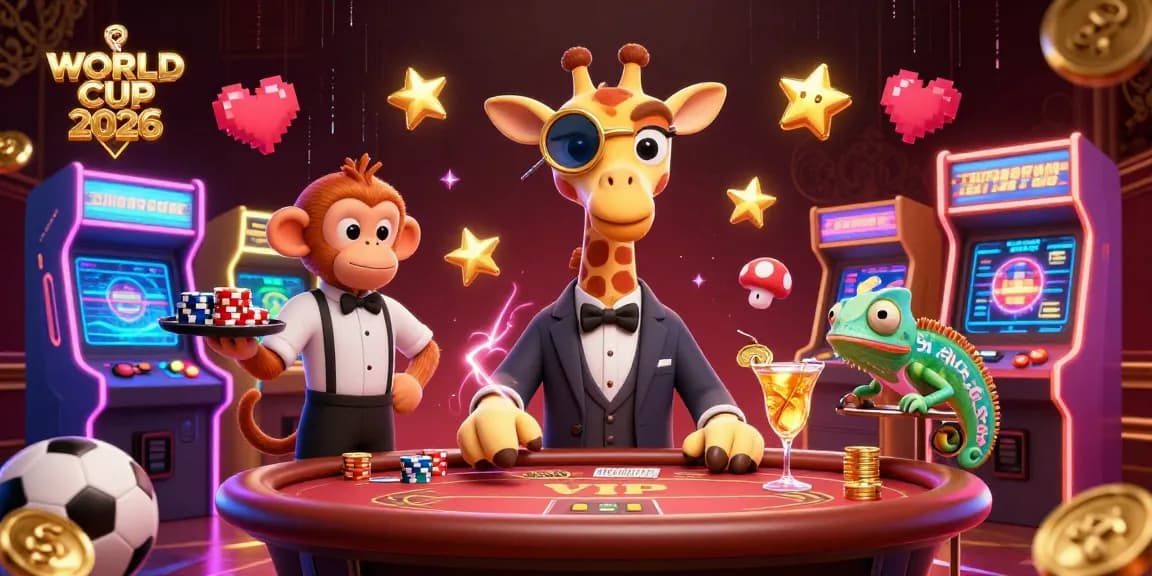 Bet on WORLD CUP 2026 with vibrant gaming characters and interactive elements.