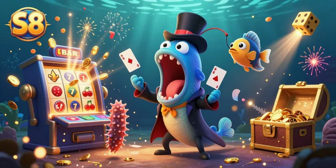 S8 engages players with vibrant 3D animations of jackpot machines and enchanting underwater creatures in a thrilling magic show.