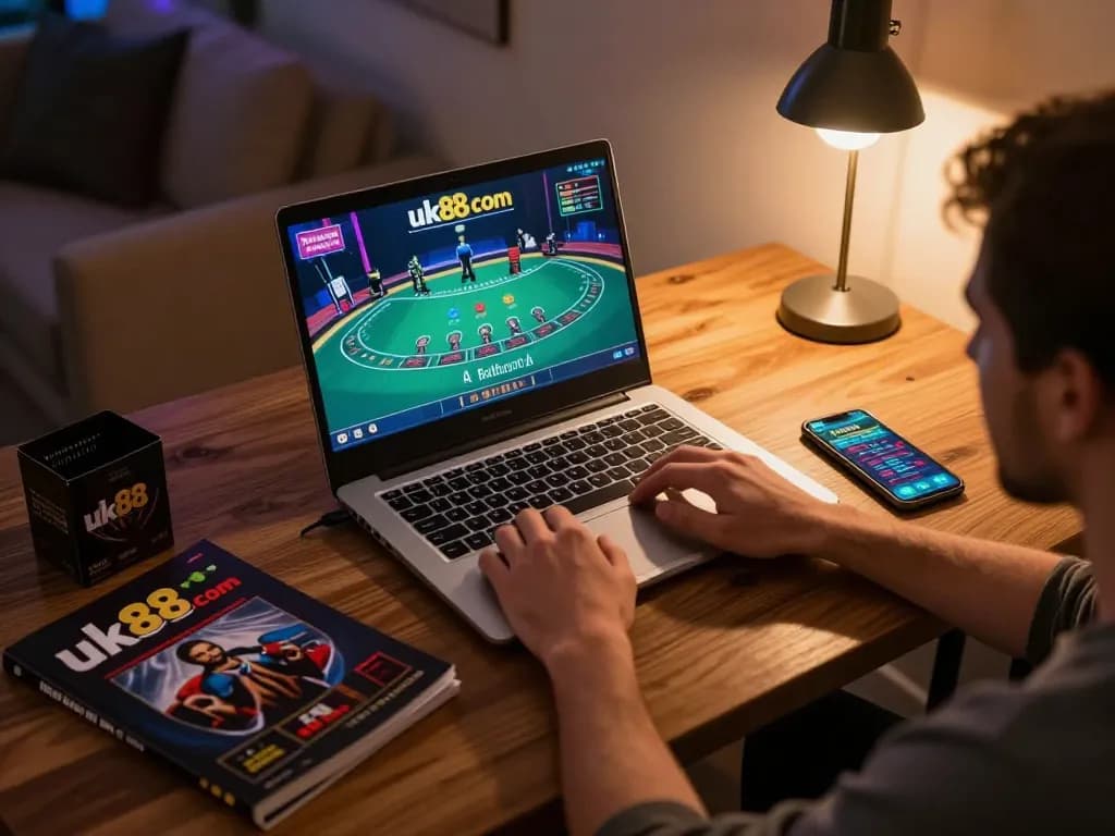 Engaging gaming moment on uk88 com with player participating in live dealer blackjack