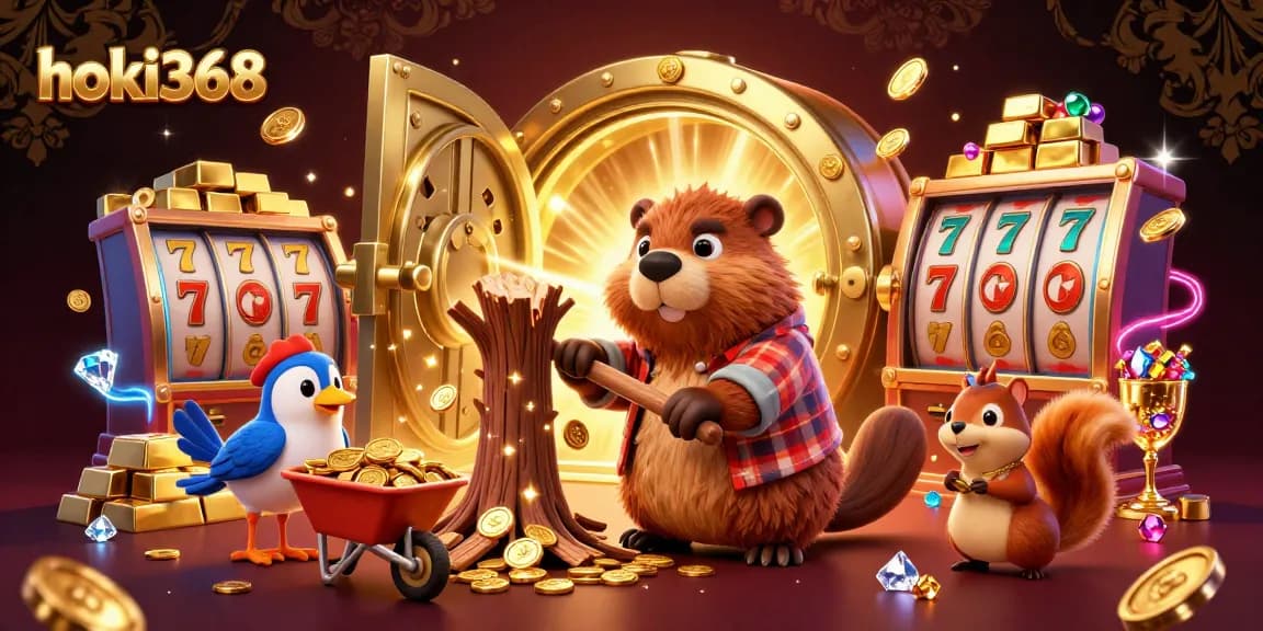 Experience winning moments with hoki368 in a lively 3D casino scene featuring animated characters and vibrant gaming elements.