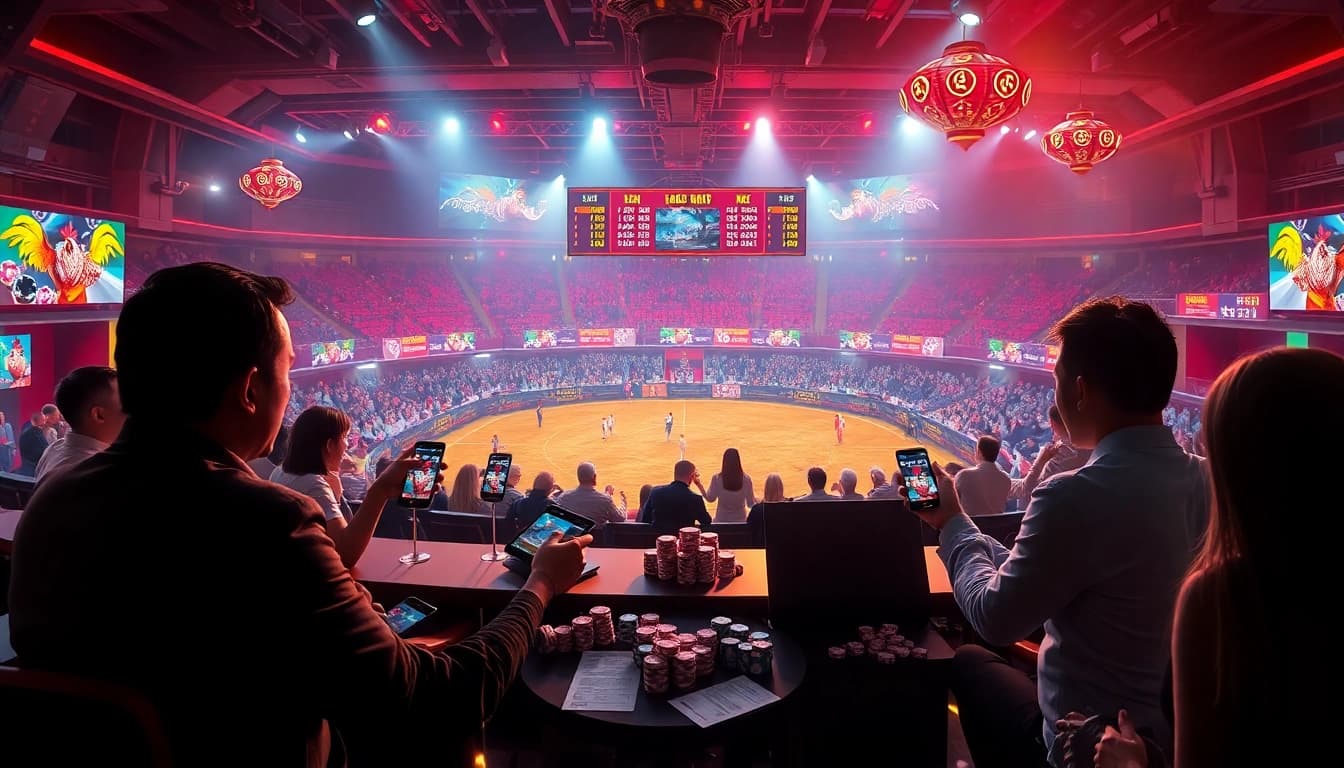 Engaging scene of đá gà 67 online betting excitement with dynamic visuals and live streaming.