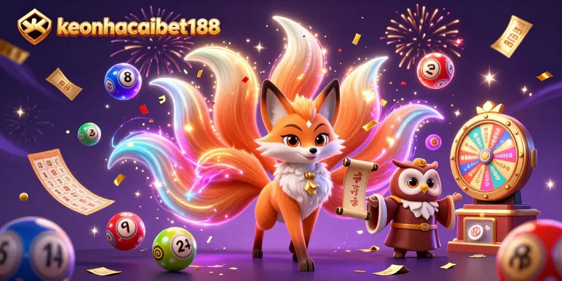 Engage with keonhacaibet188's vibrant gambling experience through dynamic lottery elements and animated characters.