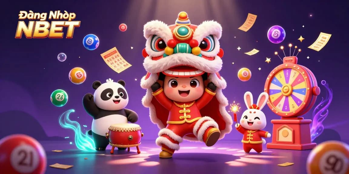 Engage with Đăng Nhập NBET in a vibrant 3D illustration featuring a festive casino theme.