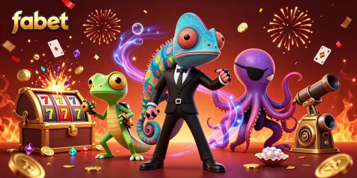 Experience thrilling fabet adventures with a secret agent chameleon and friends in a dynamic casino scene.