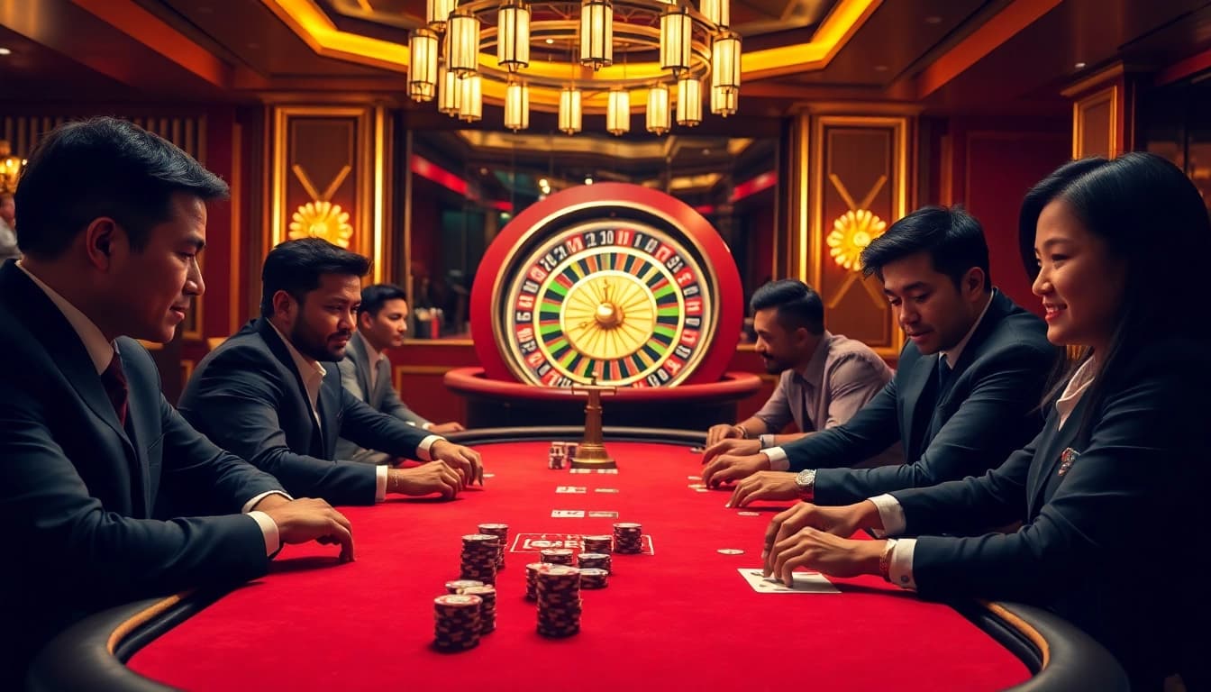 Exciting poker game at nhà cái hz88 with vibrant casino elements and professional atmosphere.
