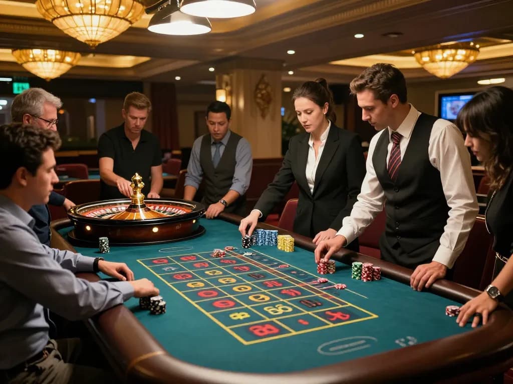 Players strategizing at the TT88 roulette table, enhancing their chances of winning in an upscale casino atmosphere