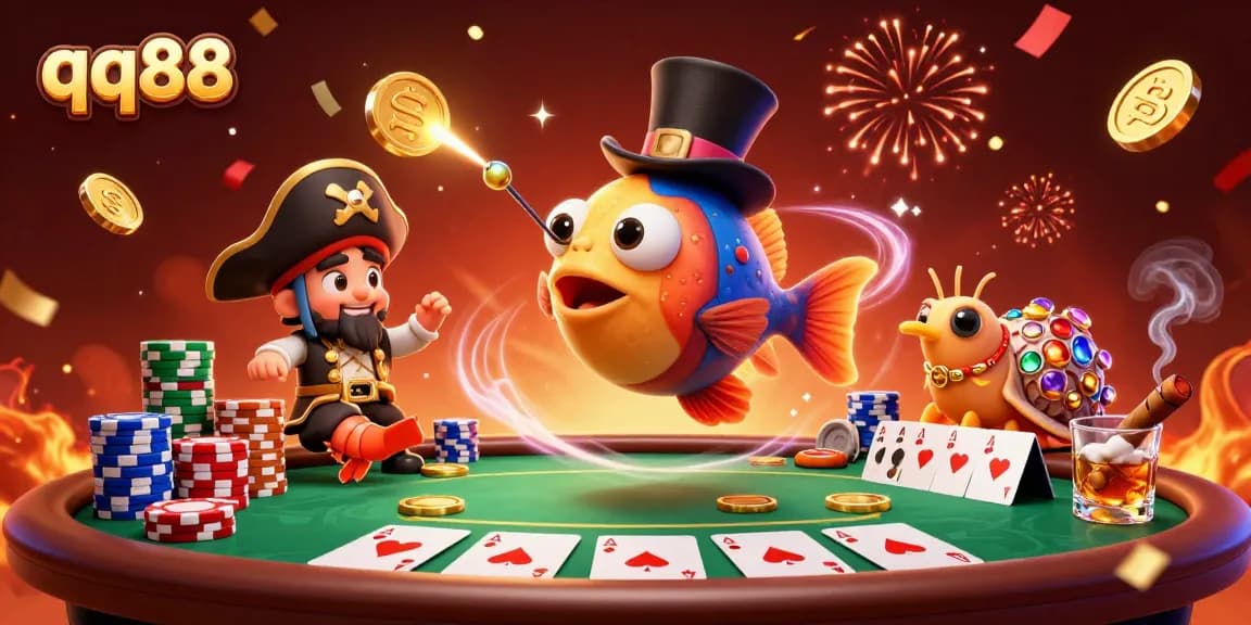 Engage with qq88's thrilling casino experience through a whimsical underwater scene.