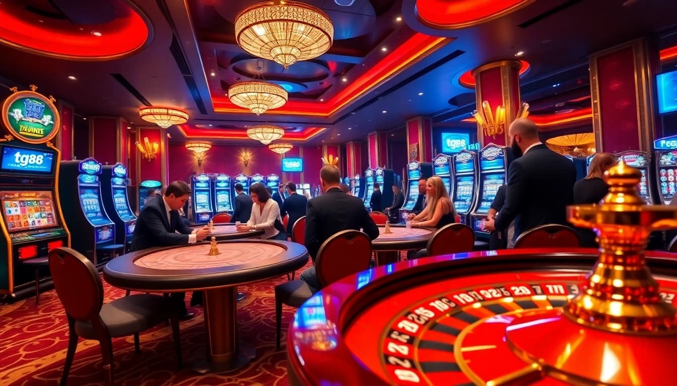 Experience vibrant excitement with thrilling games at tg88 casino, including poker tables and slot machines.
