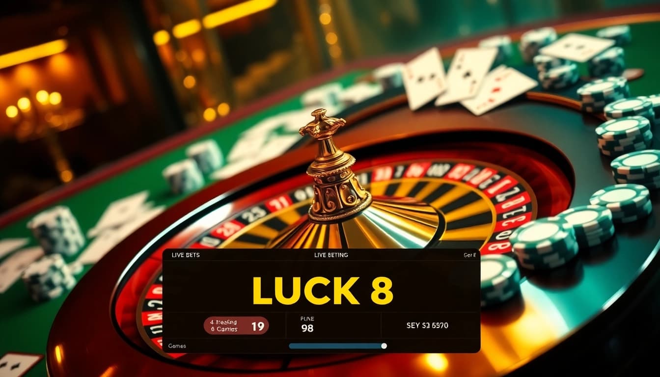 Spin to win with LUCK 8 in a vibrant casino atmosphere filled with excitement.