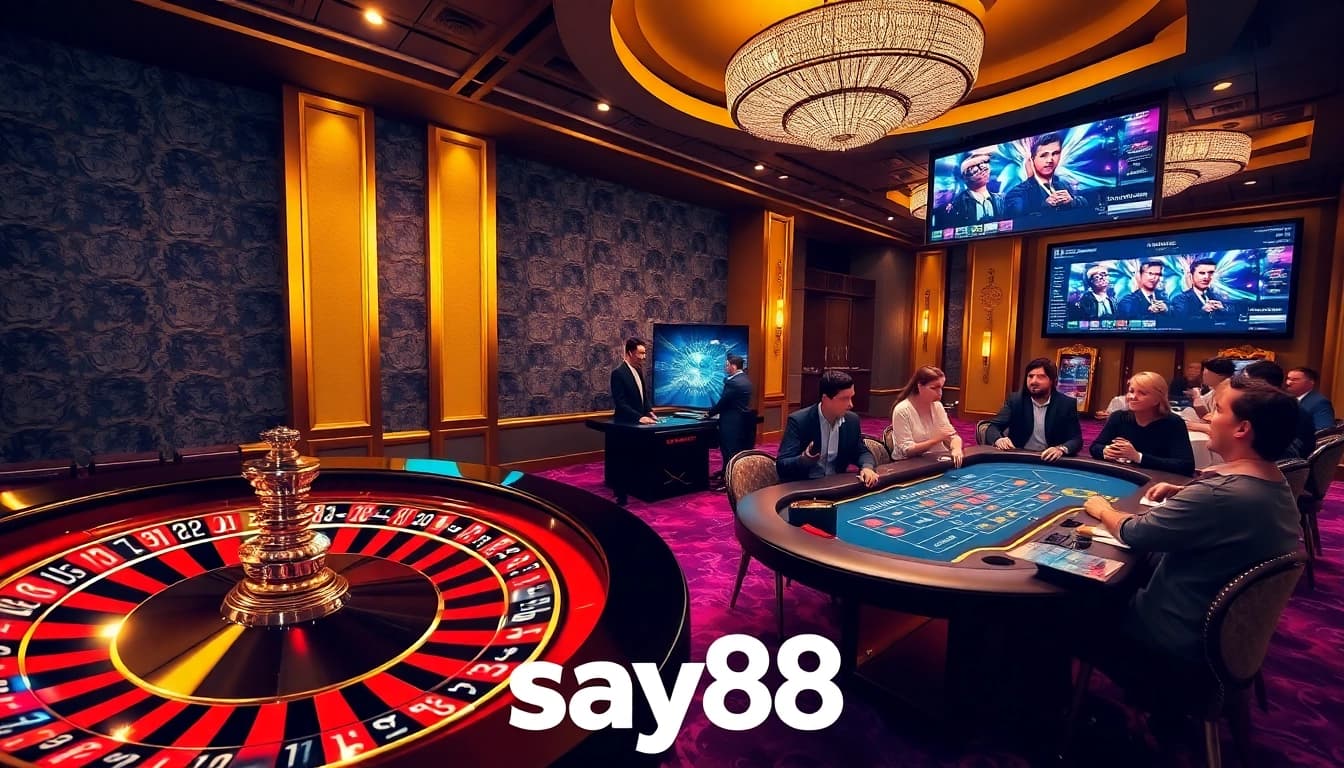 Gamer placing bets at a casino table, showcasing the excitement of say88's diverse offerings.