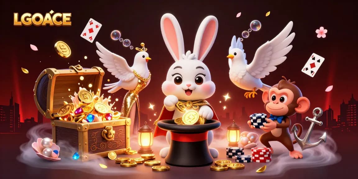 LGOACE brings luck with a magician rabbit and shiny coins in this vibrant casino scene.