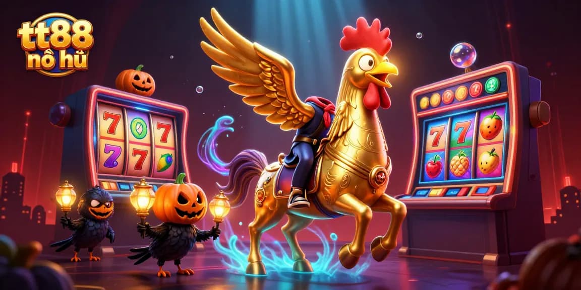 Spin the reels with tt88 nổ hũ in a vibrant jackpot scene, featuring golden rooster and immersive casino elements.