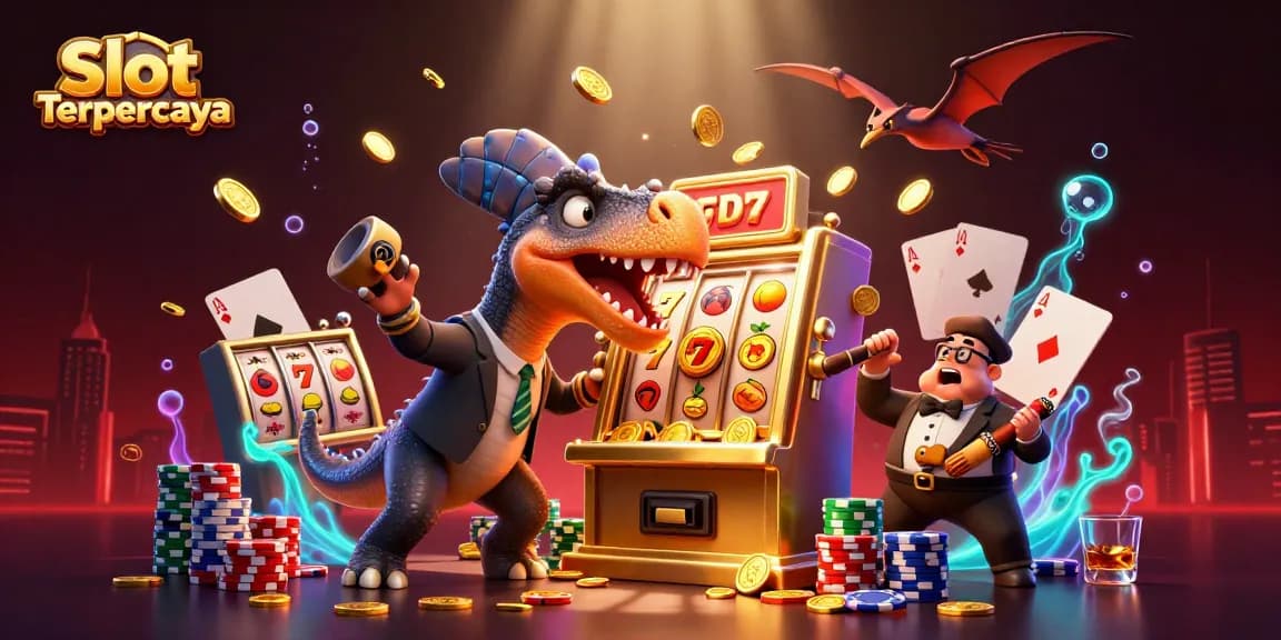Experience vivid action with Slot Terpercaya as a pachycephalosaurus hits a jackpot slot machine.