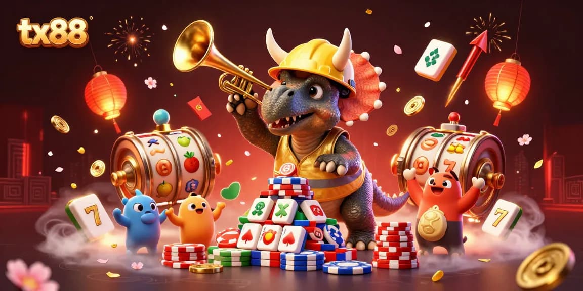 Celebrate winning moments with tx88 on colorful slot reels surrounded by cheering characters.
