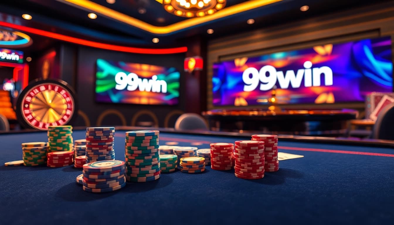 Experience the thrill of winning with 99win at a luxurious poker table.