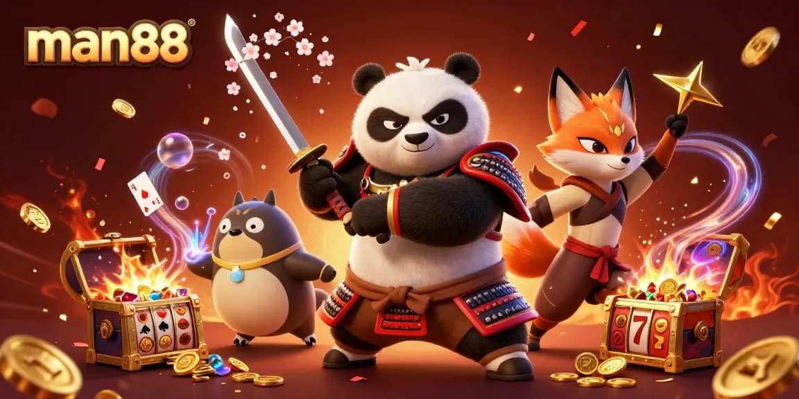 Experience thrilling gameplay with man88 in a vibrant illustration featuring casino elements and characters.
