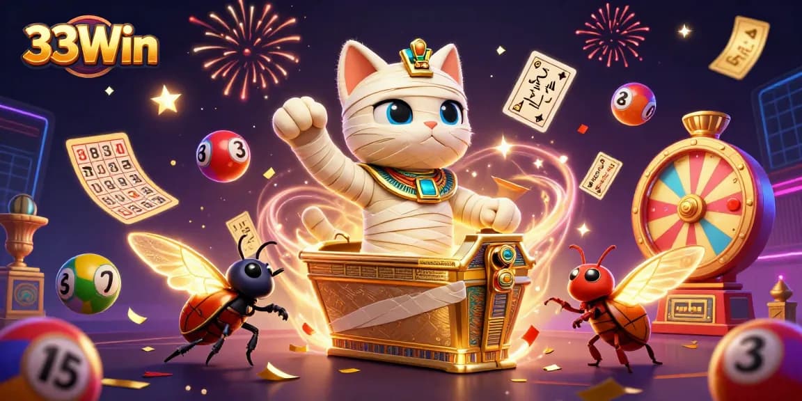 Engage with 33Win's vibrant online gaming atmosphere, featuring lively characters and dynamic elements.