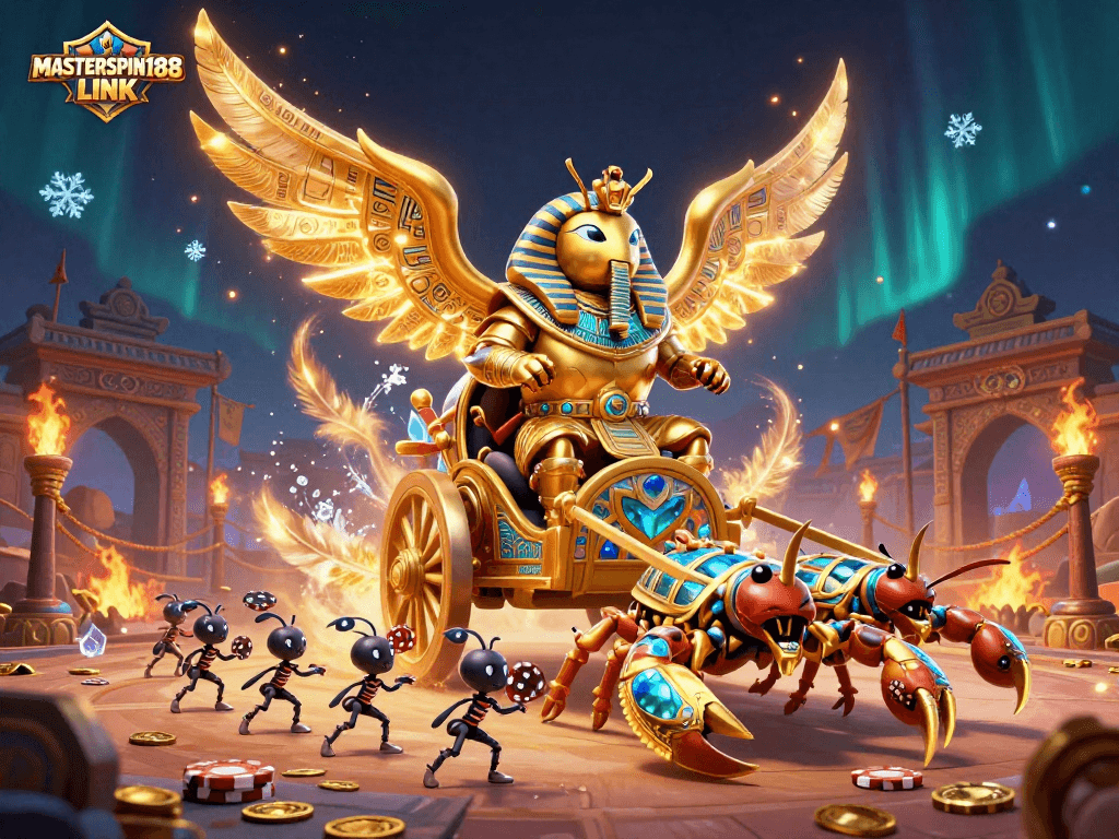 Experience thrilling gameplay with MASTERSPIN188 LINK in a vibrant casino-themed 3D illustration.