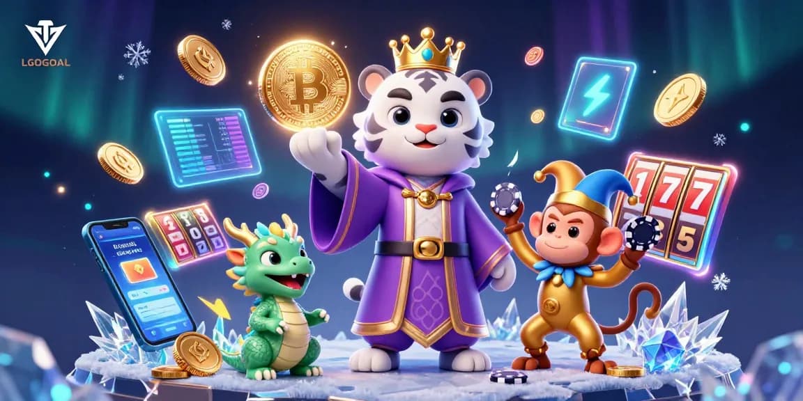 Engage with LGOGOAL through vibrant 3D illustration showcasing a festive casino atmosphere filled with lively characters and gaming elements.