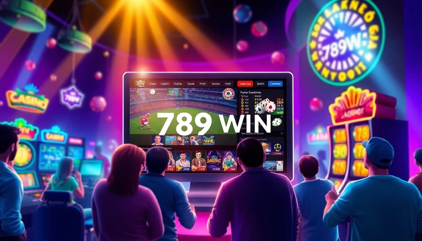 Exciting scene of 789WIN online gambling platform showcasing vibrant casino games and sports betting, highlighting modern gaming atmosphere.