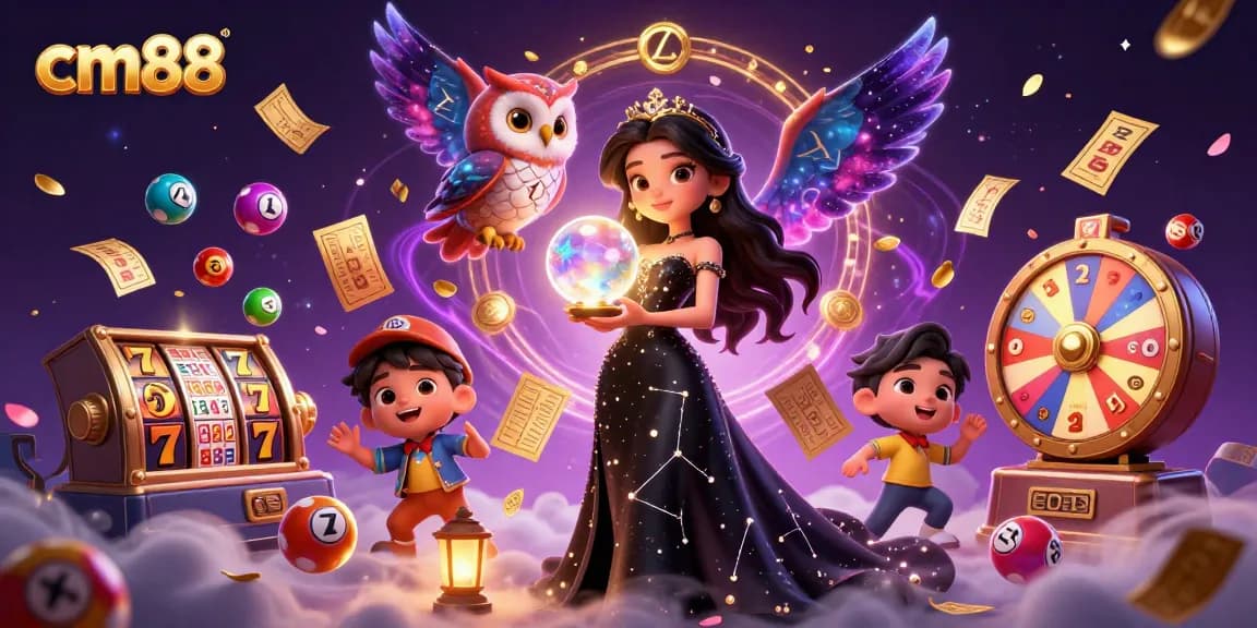 Experience vibrant casino thrills with cm88, showcasing a stunning woman with cosmic themes and dynamic games all around.