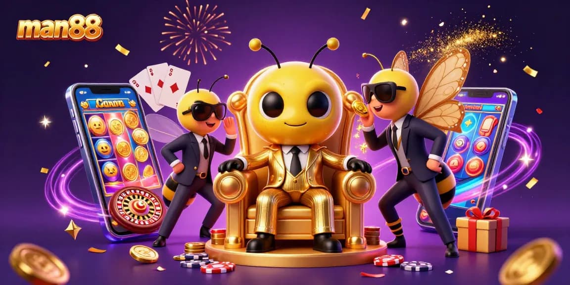 Experience winning with man88 in a vibrant casino scene featuring unique characters and game elements.