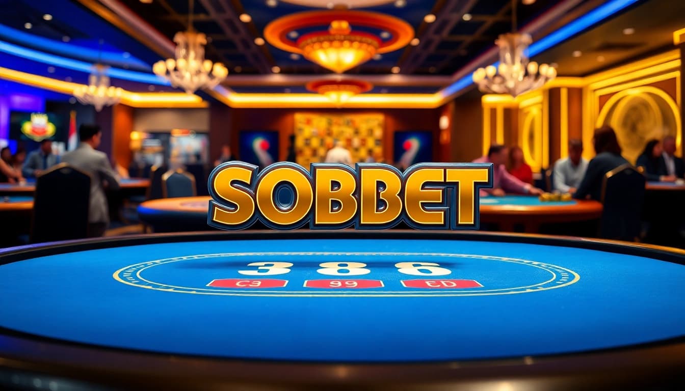 Experience the excitement of sbobet link alternatif with vibrant casino visuals, players at roulette and poker tables.