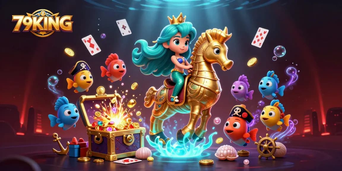 Get ready to win big with 79KING's vibrant underwater casino scene filled with treasure and fun!
